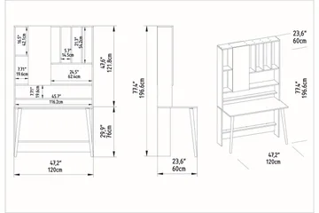Kirjoituspöytä Zakkum 60x196,6x120 cm Säilytyksellä - Valkoinen - Huonekalut - Pöytä & ruokailuryhmä - Työpöytä - Kirjoituspöytä
