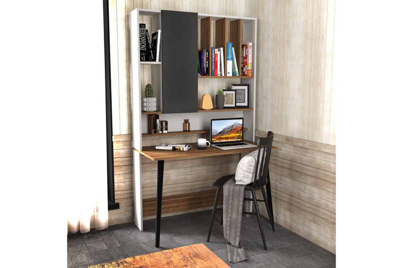 Kirjoituspöytä Zakkum 60x196,6x120 cm Säilytyksellä - Valkoinen - Huonekalut - Pöytä & ruokailuryhmä - Työpöytä - Kirjoituspöytä