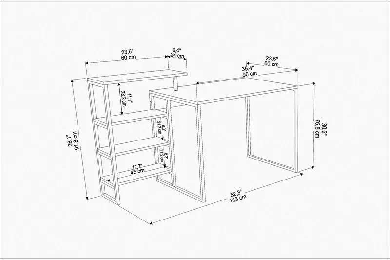 Kirjoituspöytä Zakkum 60x76,8x133 cm Säilytyksellä - Kulta - Huonekalut - Pöytä & ruokailuryhmä - Työpöytä
 - Kirjoituspöytä