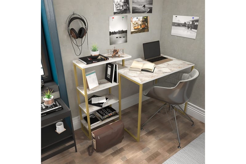 Kirjoituspöytä Zakkum 60x76,8x133 cm Säilytyksellä - Kulta - Huonekalut - Pöytä & ruokailuryhmä - Työpöytä - Kirjoituspöytä