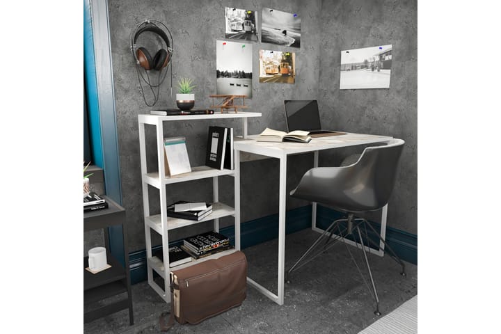 Kirjoituspöytä Zakkum 60x76,8x133 cm Säilytyksellä - Valkoinen - Tietokonepöytä
 - Kirjoituspöytä
