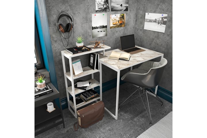 Kirjoituspöytä Zakkum 60x76,8x133 cm Säilytyksellä - Valkoinen - Tietokonepöytä
 - Kirjoituspöytä