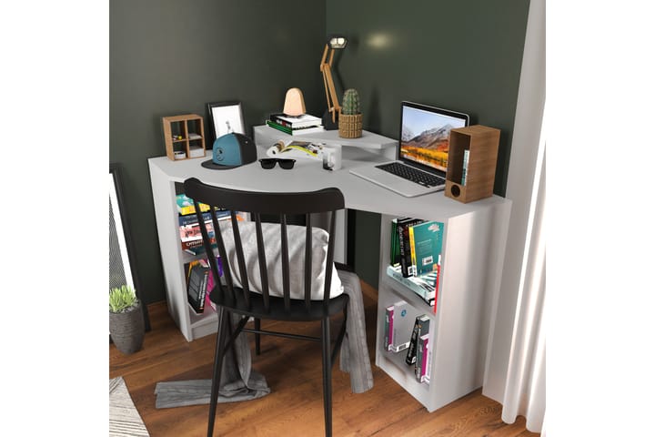 Kirjoituspöytä Zakkum 90x76,8x120 cm Säilytyksellä - Valkoinen - Tietokonepöytä
 - Kirjoituspöytä