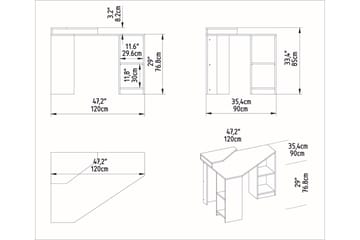 Kirjoituspöytä Zakkum 90x76,8x120 cm Säilytyksellä - Valkoinen - Huonekalut - Pöytä & ruokailuryhmä - Työpöytä
 - Kirjoituspöytä