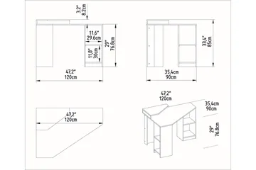 Kirjoituspöytä Zakkum 90x76,8x120 cm Säilytyksellä - Valkoinen - Huonekalut - Pöytä & ruokailuryhmä - Työpöytä - Kirjoituspöytä - Kulmakirjoituspöytä