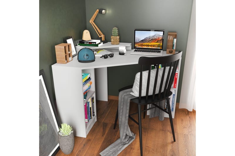 Kirjoituspöytä Zakkum 90x76,8x120 cm Säilytyksellä - Valkoinen - Huonekalut - Pöytä & ruokailuryhmä - Työpöytä
 - Kirjoituspöytä