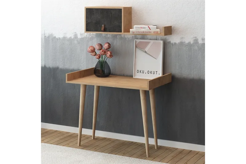 Kirjoituspöytä Zonata 100 cm Säilytyksellä Seinähylly - Harmaa/Puu - Huonekalut - Pöytä & ruokailuryhmä - Työpöytä - Kirjoituspöytä