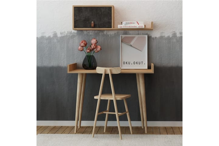 Kirjoituspöytä Zonata 100 cm Säilytyksellä Seinähylly - Harmaa/Puu - Tietokonepöytä
 - Kirjoituspöytä