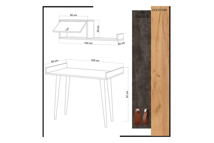 Kirjoituspöytä Zonata 100 cm Säilytyksellä Seinähylly - Harmaa/Puu - Tietokonepöytä
 - Kirjoituspöytä