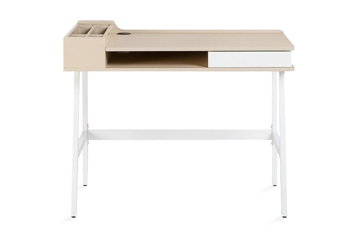 Kirjoituspöytä PaKehysaribo 100 cm Säilytyksellä - Valkoinen/Vaaleanruskea - Tietokonepöytä
 - Sähköpöytä & säädettävä työpöytä - Kirjoituspöytä - Kokoontaitettavat pöydät - Marmoripöydät