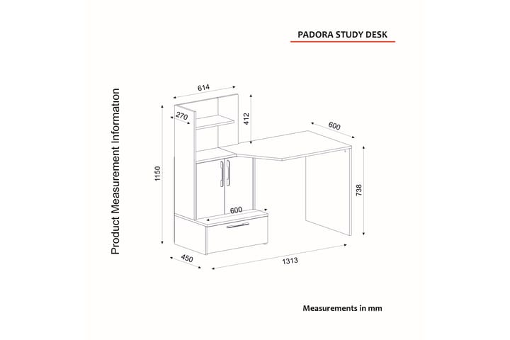 Kirjoituspöytä Padora 131 cm Säilytyksellä - Valkoinen/Pähkinänruskea - Tietokonepöytä
 - Kirjoituspöytä