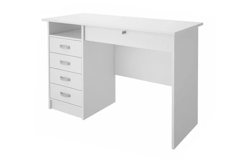 Kirjoituspöytä Praxia 109 cm Säilytyksellä laatikot+Hylly, Valkoinen