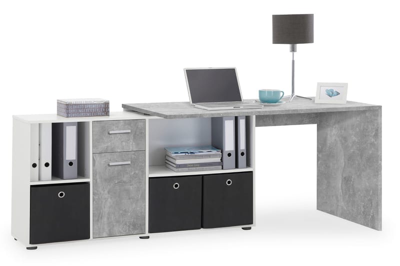 Kirjoituspöytä Elaisa 136 cm säädettävällä hyllyllä - Betoni - Huonekalut - Pöytä & ruokailuryhmä - Työpöytä - Kirjoituspöytä - Kulmakirjoituspöytä