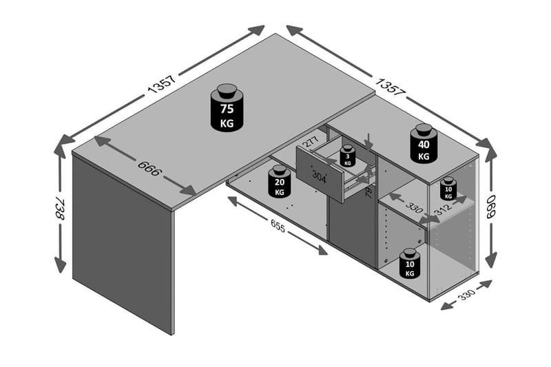 Kirjoituspöytä Elaisa 136 cm säädettävällä hyllyllä - Betoni - Huonekalut - Pöytä & ruokailuryhmä - Työpöytä
 - Kirjoituspöytä - Kulmakirjoituspöytä