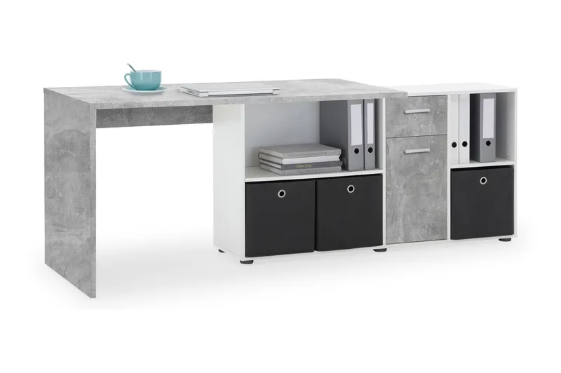 Kirjoituspöytä Elaisa 136 cm säädettävällä hyllyllä - Betoni - Huonekalut - Pöytä & ruokailuryhmä - Työpöytä - Kirjoituspöytä - Kulmakirjoituspöytä