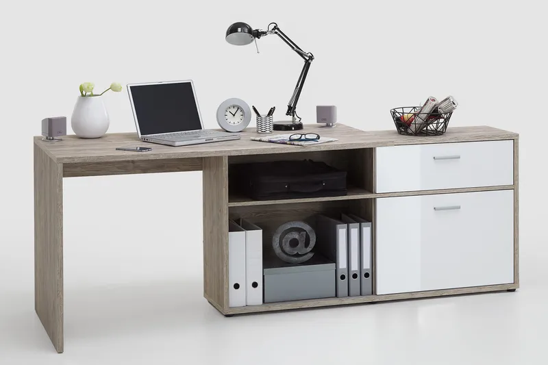 Kulmakirjoituspöytä Cambara Hiekkatammi/Valkoinen - Hiekkatammi/valkoinen - Huonekalut - Pöytä & ruokailuryhmä - Työpöytä - Kirjoituspöytä - Kulmakirjoituspöytä