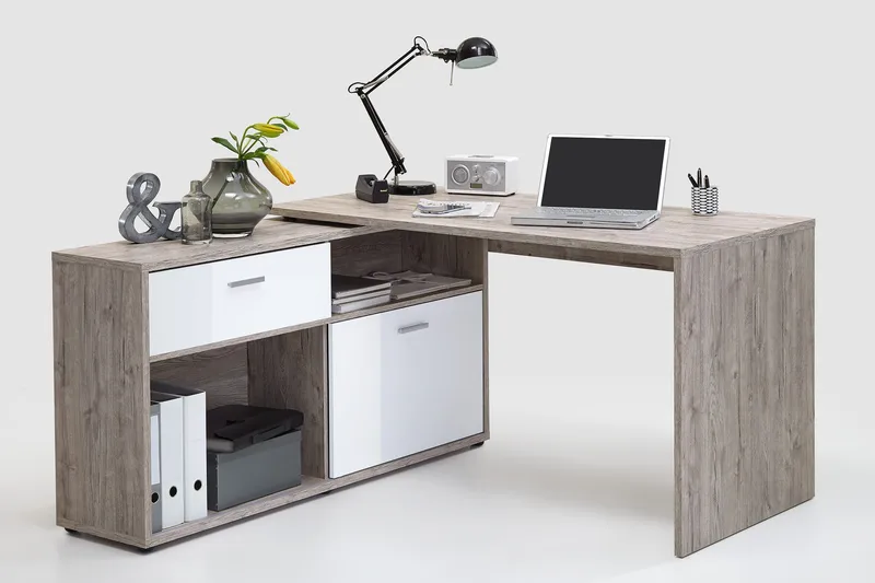 Kulmakirjoituspöytä Cambara Hiekkatammi/Valkoinen - Hiekkatammi/valkoinen - Huonekalut - Pöytä & ruokailuryhmä - Työpöytä - Kirjoituspöytä - Kulmakirjoituspöytä