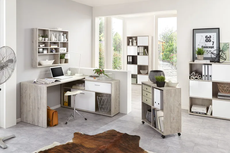 Kulmakirjoituspöytä Cambara Hiekkatammi/Valkoinen - Hiekkatammi/valkoinen - Huonekalut - Pöytä & ruokailuryhmä - Työpöytä - Kirjoituspöytä - Kulmakirjoituspöytä