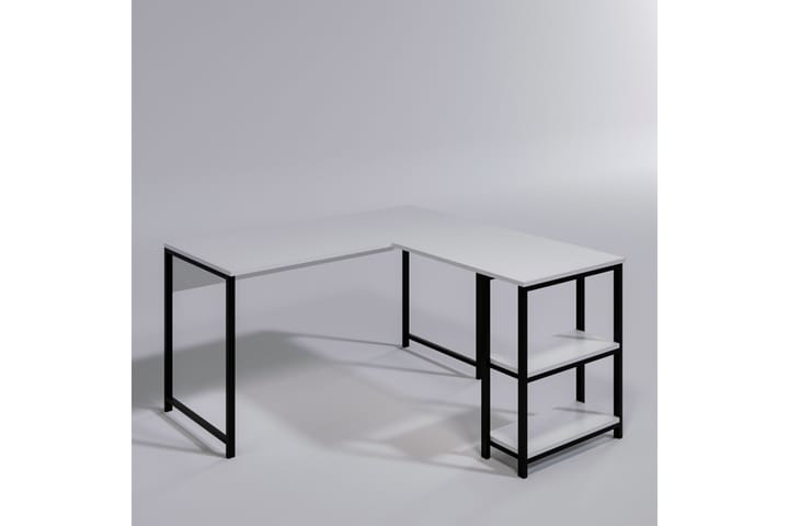 Kulmakirjoituspöytä Kocaeli 140 cm Säilytyksellä Hyllyt - Valkoinen/Musta - Kulmakirjoituspöytä
