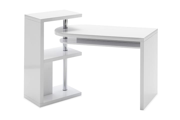 Kulmakirjoituspöytä Nellestad 145 cm Säilytyksellä Hyllyt - Valkoinen Korkeakiilto/Metalli - Kulmakirjoituspöytä
