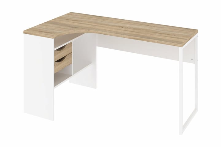 Kulmakirjoituspöytä Praxia 145 cm Säilytys laatikot+hyl - Tammenväri/Valkoinen - Kulmakirjoituspöytä