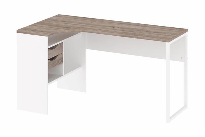 Kulmakirjoituspöytä Praxia 145 cm Säilytys laatikot+hyl - Tryffeli/Valkoinen - Kulmakirjoituspöytä