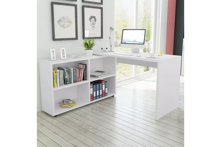 Kulmapöytä 4 hyllyllä Valkoinen - Valkoinen - Tietokonepöytä
 - Kirjoituspöytä