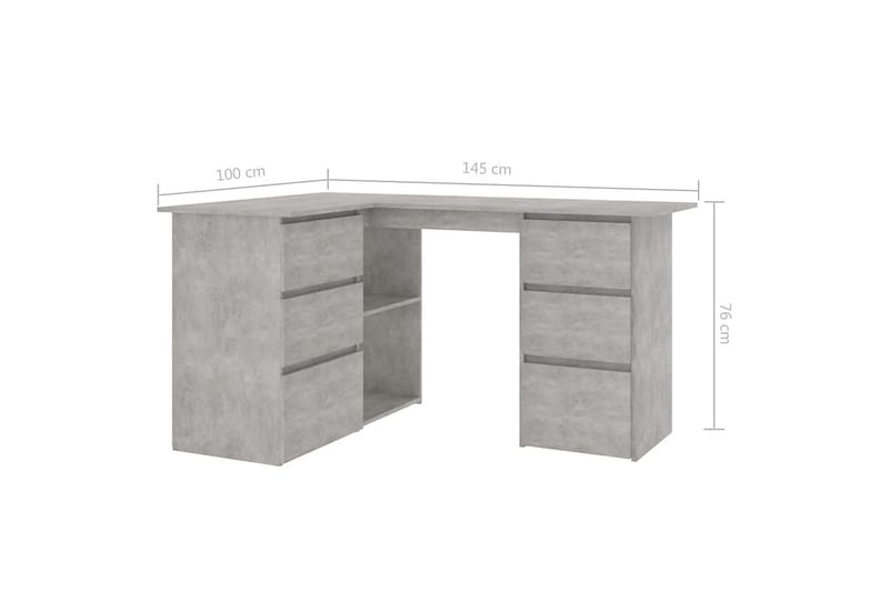 Kulmapöytä betoninharmaa 145x100x76 cm lastulevy - Harmaa - Huonekalut - Pöytä & ruokailuryhmä - Työpöytä
 - Kirjoituspöytä