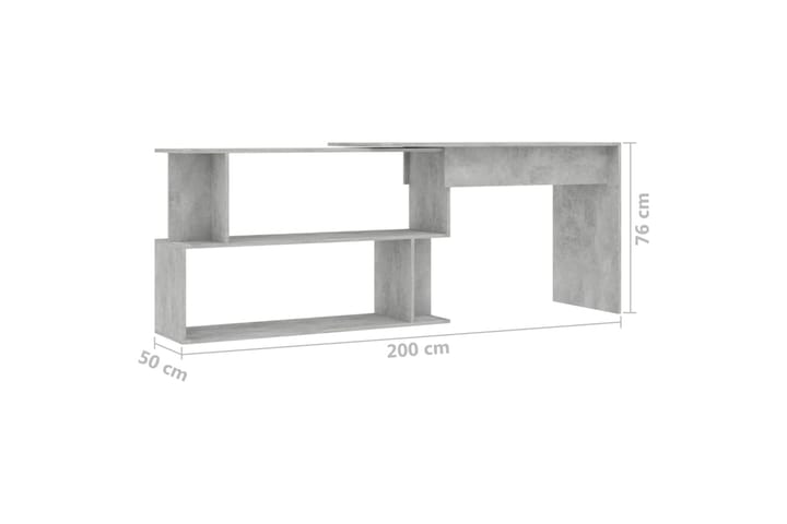 Kulmapöytä betoninharmaa 200x50x76 cm lastulevy - Harmaa - Tietokonepöytä
 - Kirjoituspöytä