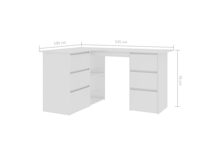 Kulmapöytä korkeakiilto valkoinen 145x100x76 cm lastulevy - Valkoinen - Tietokonepöytä
 - Kirjoituspöytä