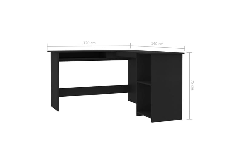 L-muotoinen kulmapöytä musta 120x140x75 cm lastulevy - Musta - Huonekalut - Pöytä & ruokailuryhmä - Työpöytä
 - Kirjoituspöytä