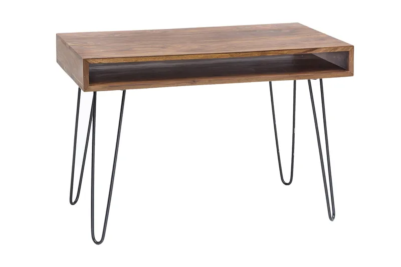 Langner kirjoituspöytä 110 cm, säilytyshyllyllä, Massiivipuu/Musta
