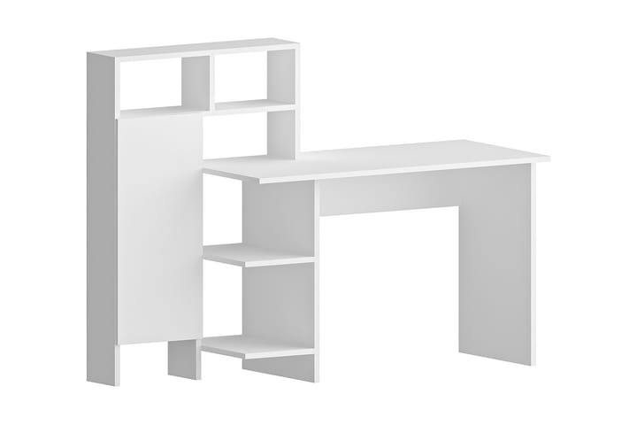 Kirjoituspöytä Mazirbe 135 cm Säilytyksellä Hyllyt + Kaappi - Valkoinen - Tietokonepöytä
 - Kirjoituspöytä