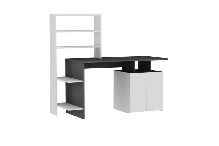 Kirjoituspöytä Melisin 146 cm Säilytyksellä Hyllyt+kaappi - Valkoinen/Antrasiitti - Tietokonepöytä
 - Kirjoituspöytä