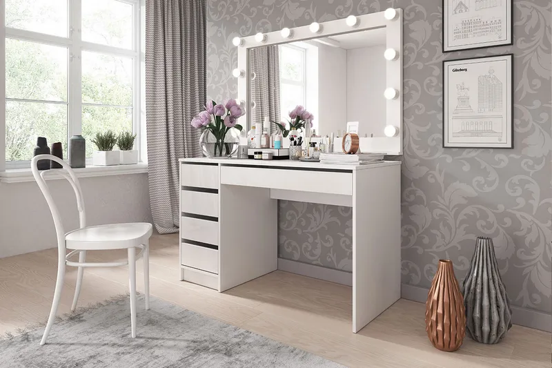 Moon Kirjoituspöytä 120 cm Säilytyksellä 5 laatikkoa - Valk/Valkoinen Korkeakiilto - Huonekalut - Pöytä & ruokailuryhmä - Työpöytä - Kirjoituspöytä