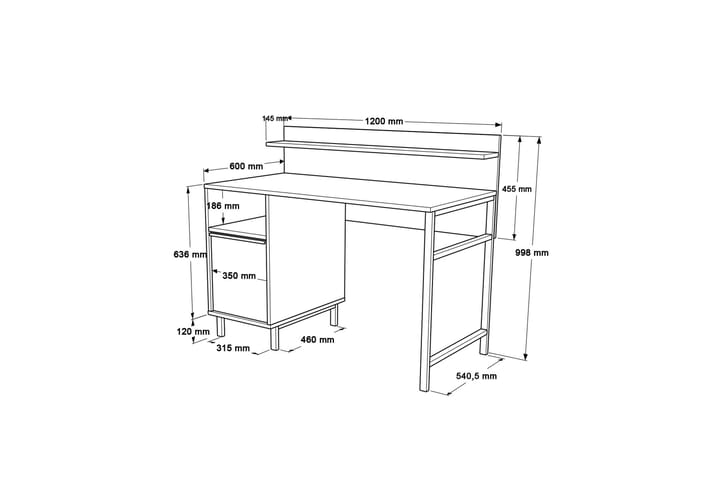 Kirjoituspöytä Munetoki 120 cm - Valkoinen - Tietokonepöytä
 - Kirjoituspöytä