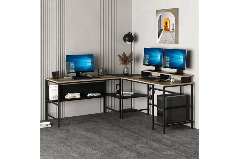 Nafe Kulmakirjoituspöytä - Kulta/Musta - Huonekalut - Pöytä & ruokailuryhmä - Työpöytä - Kirjoituspöytä - Kulmakirjoituspöytä