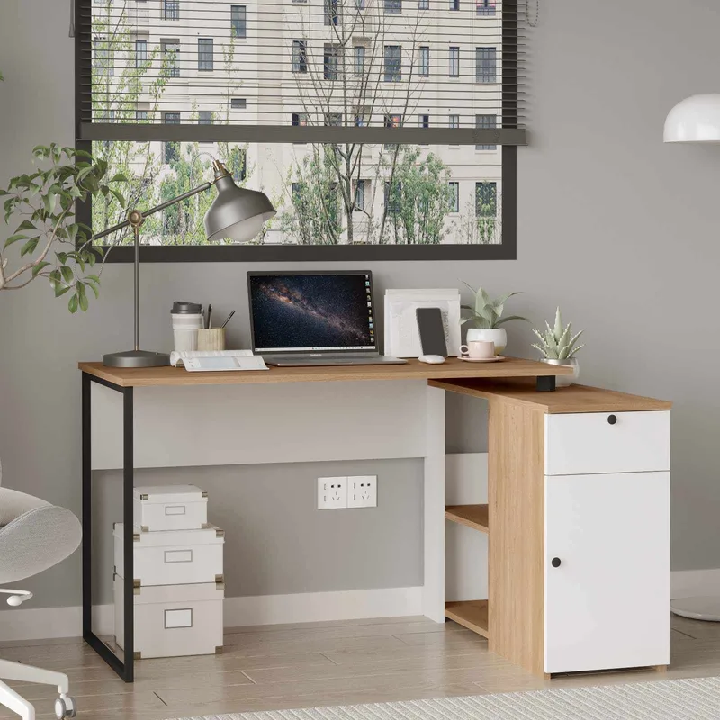 Opiskelupöytä Skye Decor Cleo Shelf (129,8 x 70 x 90 cm) luonnonvalkoinen - Luonnonväri ja valkoinen - Huonekalut - Pöytä & ruokailuryhmä - Työpöytä - Kirjoituspöytä - Kulmakirjoituspöytä