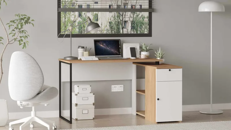 Opiskelupöytä Skye Decor Cleo Shelf (129,8 x 70 x 90 cm) luonnonvalkoinen - Luonnonväri ja valkoinen - Huonekalut - Pöytä & ruokailuryhmä - Työpöytä - Kirjoituspöytä - Kulmakirjoituspöytä