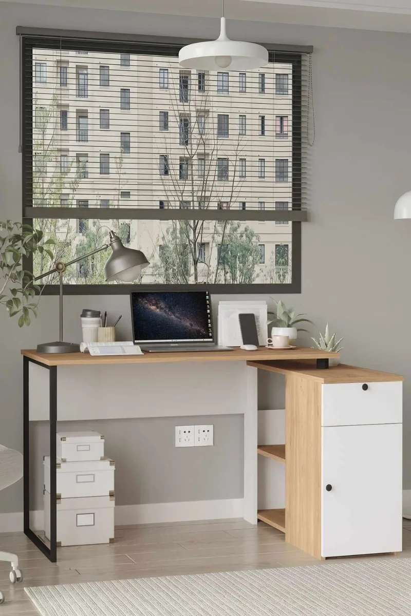 Opiskelupöytä Skye Decor Cleo Shelf (129,8 x 70 x 90 cm) luonnonvalkoinen - Luonnonväri ja valkoinen - Huonekalut - Pöytä & ruokailuryhmä - Työpöytä - Kirjoituspöytä - Kulmakirjoituspöytä