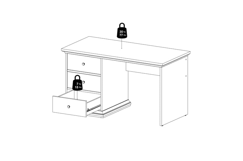 Paris-kirjoituspöytä 130 cm - Valkoinen - Huonekalut - Pöytä & ruokailuryhmä - Työpöytä - Kirjoituspöytä