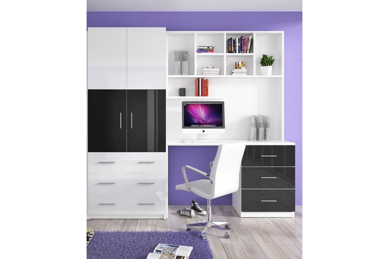 Säilytyskaappi Nelke Hyllyllä ja Kirjoituspöytä 270 cm, Musta