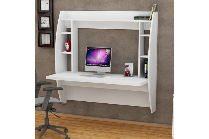 Seinäkirjoituspöytä Buglem 120 cm Säilytyksellä Hyllyt - Valkoinen - Kirjoituspöytä - Tietokonepöytä