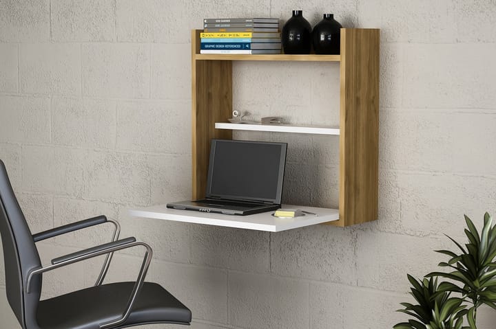 Seinäkirjoituspöytä Epifania 60 cm Säilytyksellä Hyllyt - Valkoinen/Pähkinänruskea - Tietokonepöytä
 - Kirjoituspöytä