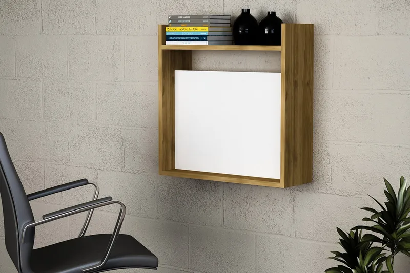 Seinäkirjoituspöytä Epifania 60 cm Säilytyksellä Hyllyt - Valkoinen/Pähkinänruskea - Huonekalut - Pöytä & ruokailuryhmä - Työpöytä - Kirjoituspöytä