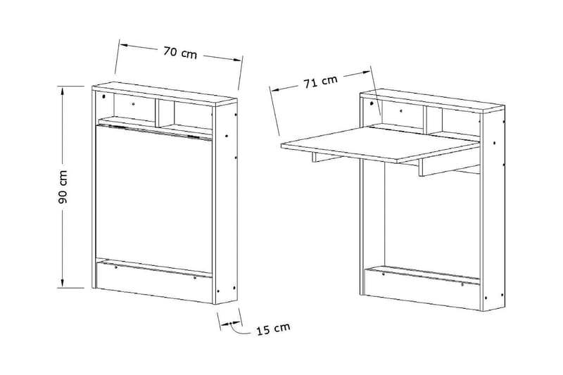 Seinäkirjoituspöytä Lalenius 70 cm Säilytys Hylly Ulosvedett - Valkoinen - Tietokonepöytä
 - Kirjoituspöytä