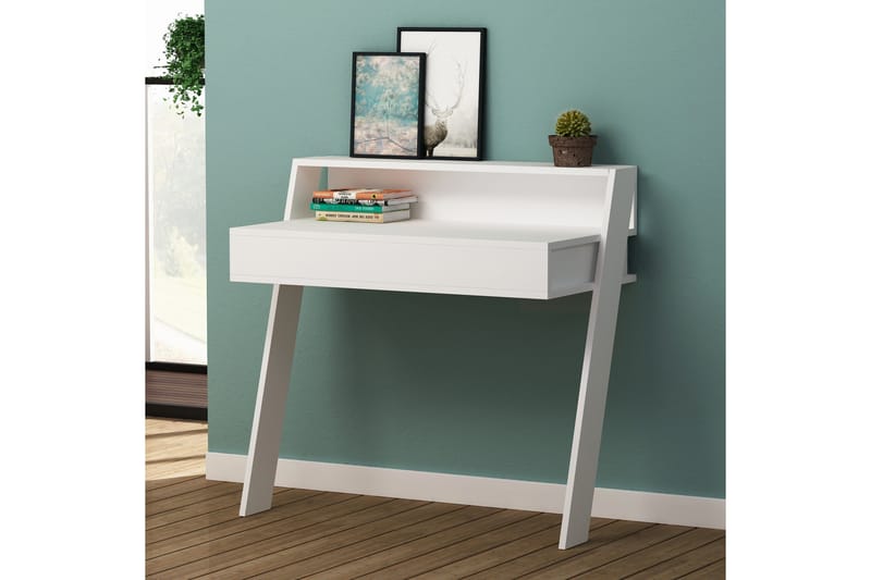 Seinäkirjoituspöytä Rodger 94 cm Säilytys Laatikko+Hylly - Valkoinen - Huonekalut - Pöytä & ruokailuryhmä - Työpöytä - Kirjoituspöytä