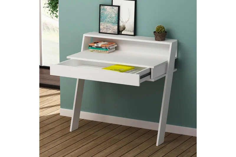 Seinäkirjoituspöytä Rodger 94 cm Säilytys Laatikko+Hylly - Valkoinen - Huonekalut - Pöytä & ruokailuryhmä - Työpöytä - Kirjoituspöytä