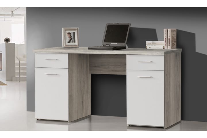 Kirjoituspöytä Skirbeck 145 cm Säilytys 2 kaappia+2 laatikk - Ruskea/Valkoinen - Tietokonepöytä
 - Kirjoituspöytä