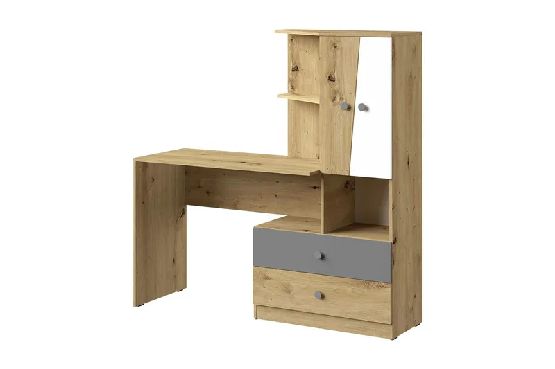 Kirjoituspöytä Staton 150 cm, Luonnonväri/Valkoinen/Harmaa